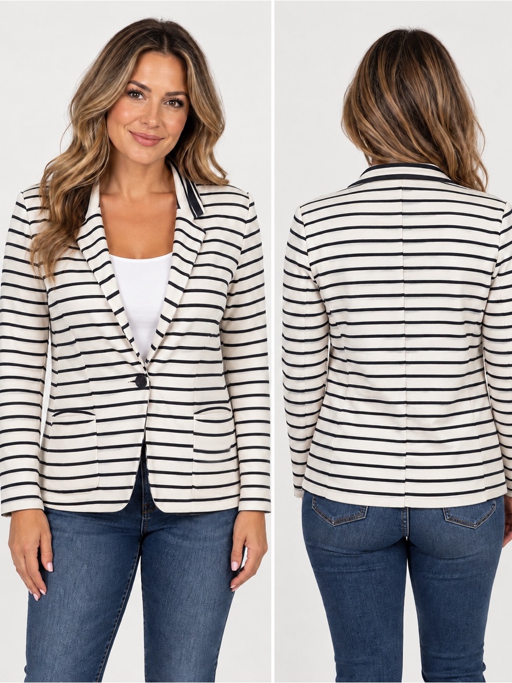 Old Navy Women’s Striped Knit Blazer Black & Ivory Size M
